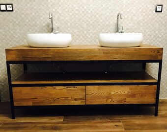 Badkamer ijdelheid, badkamermeubel, houten commode, "Industrial Oak"