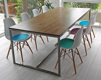 Table, large table, solid oak wood, dining table, "Industrial Oak Walnut"