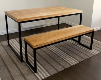 Table and bench, "Industrial Black Oak"