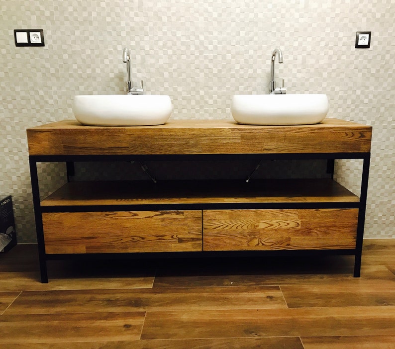 Bathroom vanity, bathroom cabinet, wooden commode, "Industrial Oak" image 2