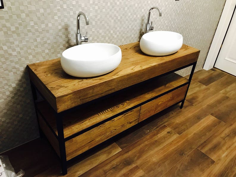 Bathroom vanity, bathroom cabinet, wooden commode, "Industrial Oak" image 3