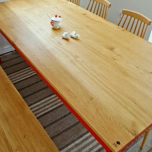 Wooden table bench, dining table, Industrial Red image 2