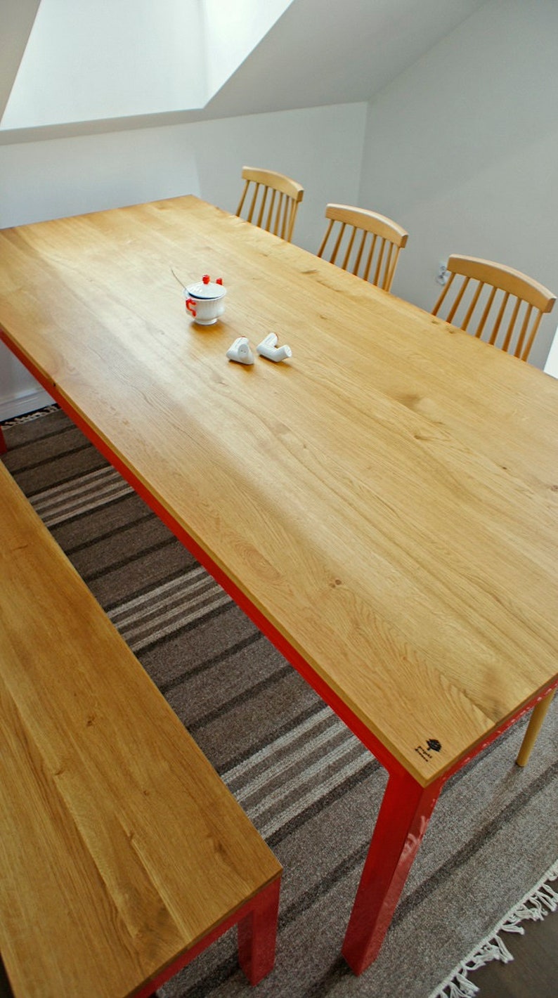 Wooden table bench, dining table, Industrial Red image 2