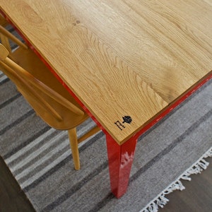 Wooden table bench, dining table, Industrial Red image 3
