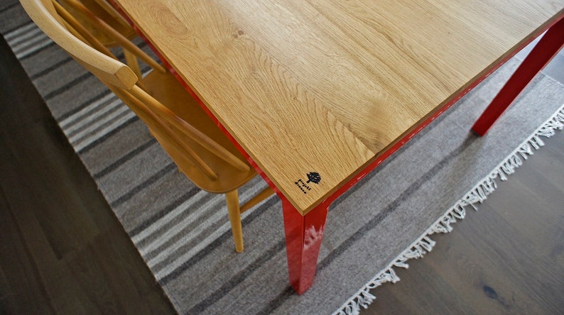 Wooden table bench, dining table, Industrial Red image 3