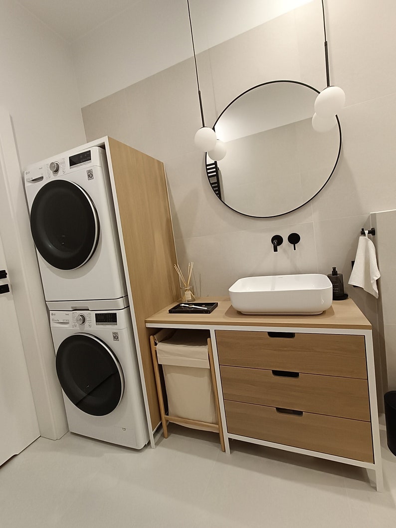 Meuble-lavabo de salle de bain, armoire, commode, avec meubles intégrés Vadso image 1
