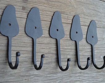 SET OF 5 UNUSUAL WROUGHT IRON SPIRAL COAT HOOKS WALL HOOK HANGER BLACK IRON SPH1