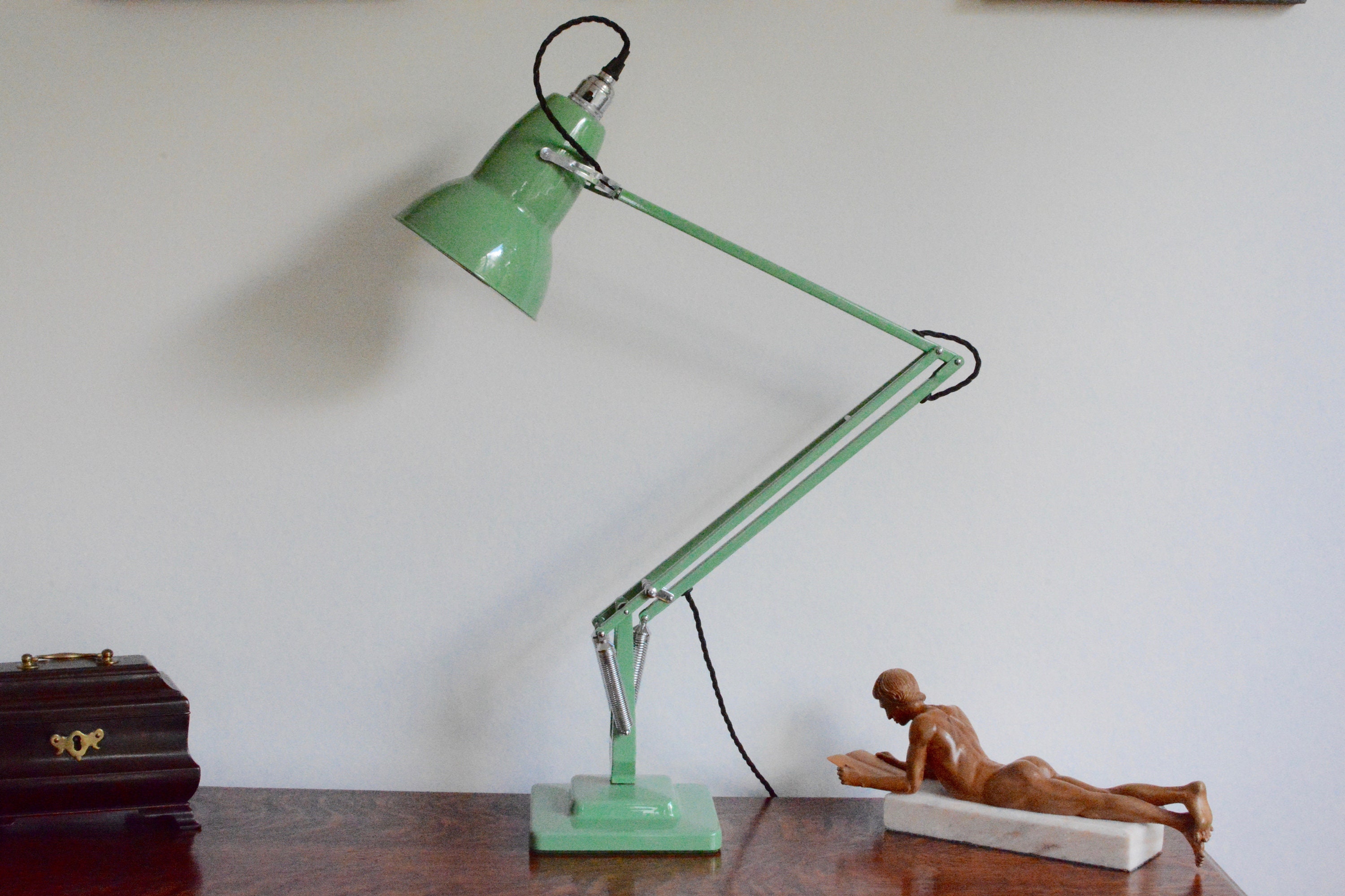 A Superb Original Refurbished Green Herbert Terry Anglepoise Desk