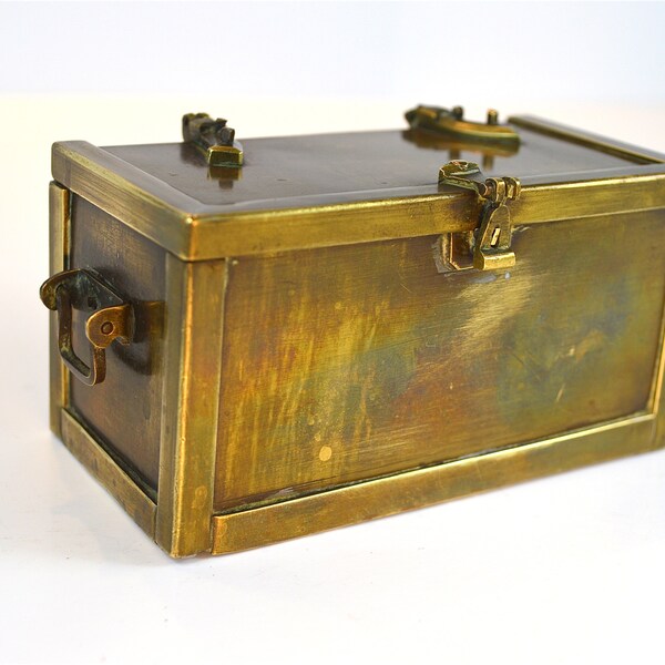 Miniature antique brass treasure chest strongbox English circa.1900