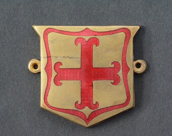 Antique enamel and gilded brass cross badge plaque