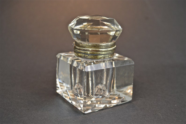 Large Antique Desk Top Inkwell Victorian Cut Glass Hinged Top Etsy
