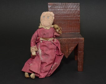 Rare antique folk art tramp art miniature chair doll's chair outsider itinerant EB