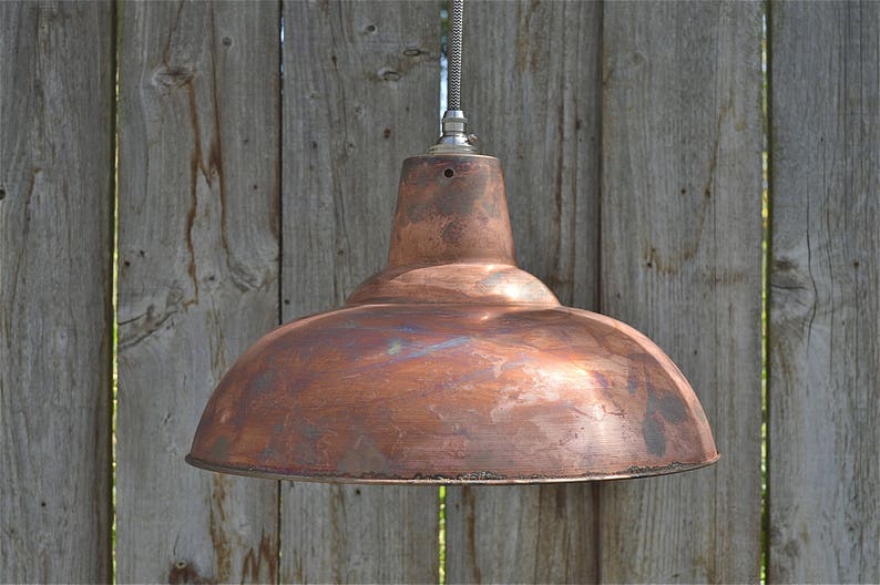 Large Aged Antique Copper Hanging Pendant Light Distressed Etsy