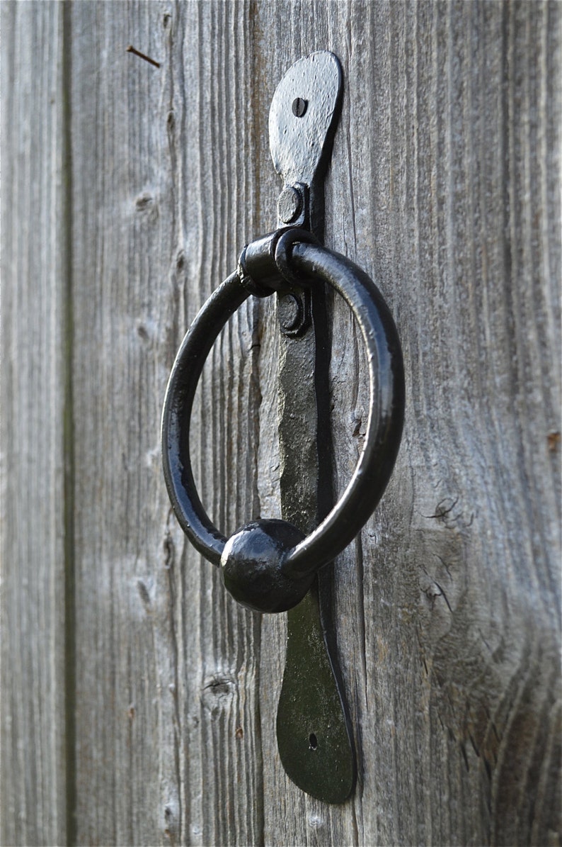 Hand solid wrought iron ring and ball door knocker Etsy