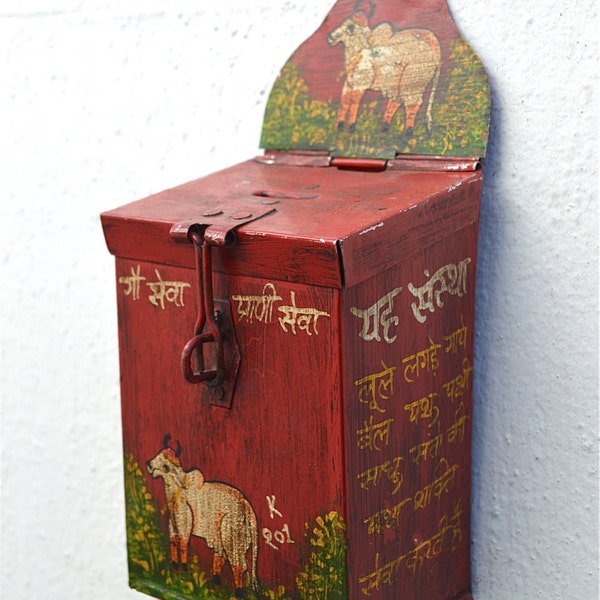 A charming Indian folk art holy cow money box hand painted collection box folk art W3