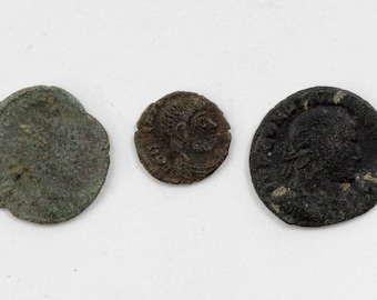 Three ancient Roman small bronze coins 1700 years old MV2