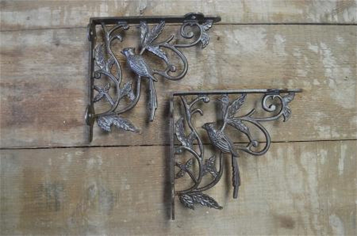 Cast Iron Lotus Flower Shelf Brackets Pair
