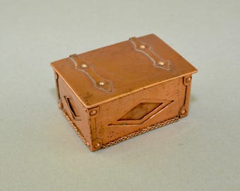 Miniature Arts and Crafts copper jewel casket box