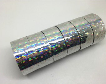6pcs Silver Dots Pattern Christmas Holographic Tapes Adhesive Decorative Metallic Hula Hoop Tape Sticker 18mmX12m/pc