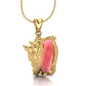 14k Gold Queen Conch Necklace, Conch Pendant with Chain. Beach Jewelry, Ocean Marine Life Jewelry. Thick Gold Plated Silver Jewelry.