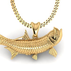 14k Gold Plated Tarpon Fish Necklace by Xander Castil. Jewelry for Fishermen, Sportfish Jewelry. Thick Gold Plated Sterling Silver Jewelry.