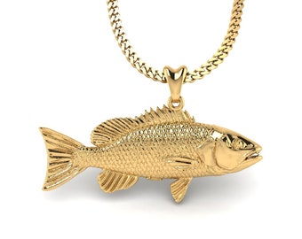 14k Gold Mangrove Snapper Necklace, Snapper Fish Pendant. Jewelry for Fishermen, Sportfish Jewelry. Thick Gold Plated Silver Jewelry.