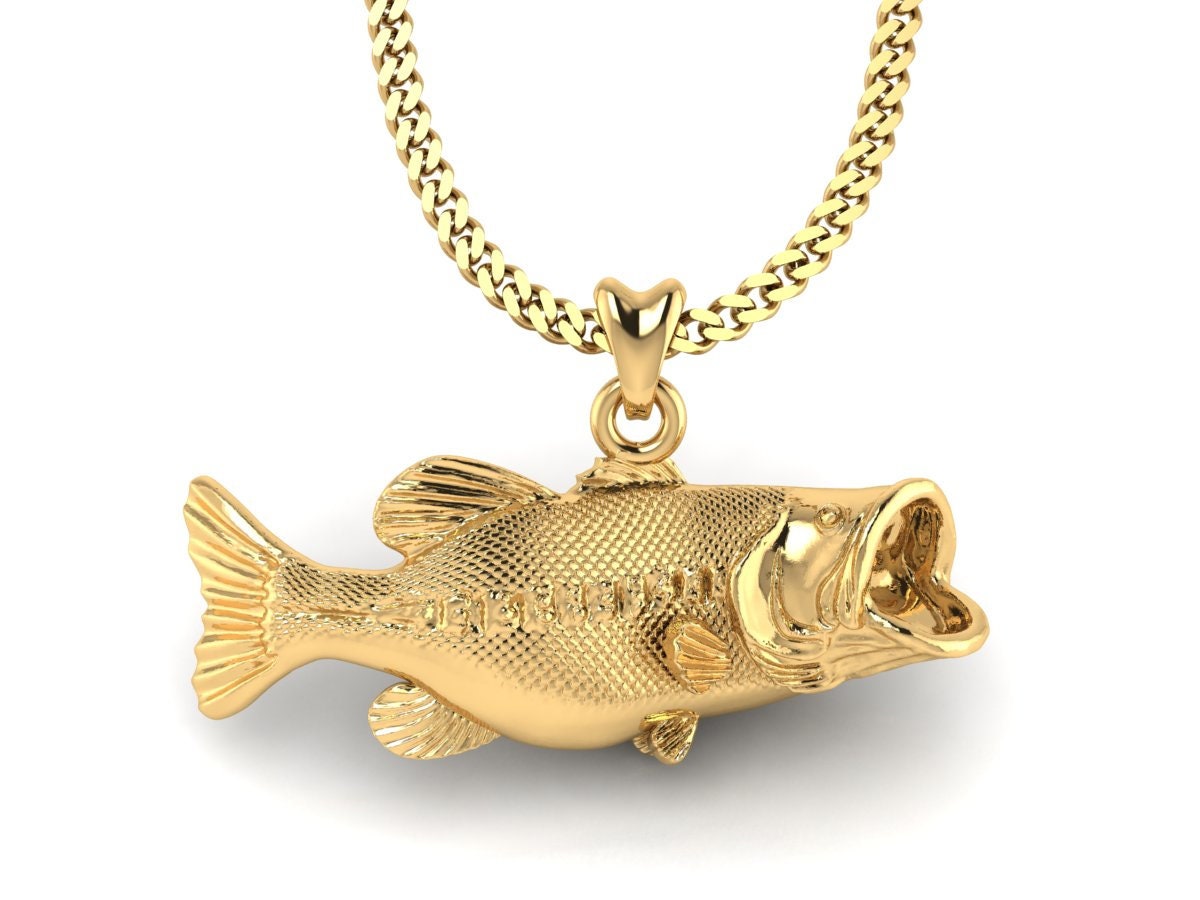 14k Gold Vermeil Largemouth Bass Fish Necklace, Bass Charm, Bass