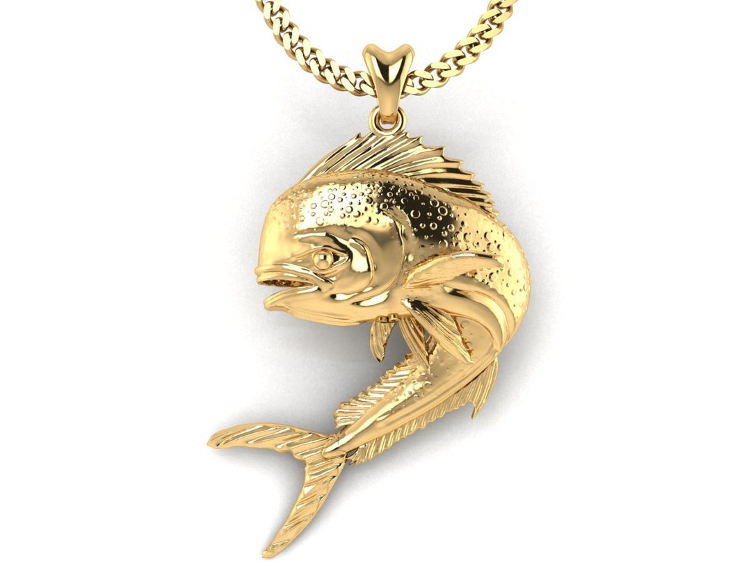 14k Gold Vermeil Mahi Mahi Dorado V.3 Fish Necklace, Mahi Mahi in