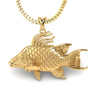14k Gold Hogfish Necklace, Hog Snapper Pendant with Chain. Jewelry for Fishermen, Sportfish Jewelry. Thick Gold Plated Silver Jewelry.