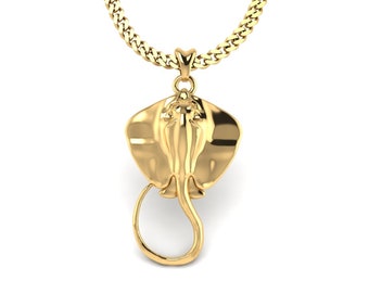 14k Gold Stingray Necklace, Stingray Pendant with Chain. Jewelry for Fishermen, Marine Life Jewelry. Thick Gold Plated Silver Jewelry.