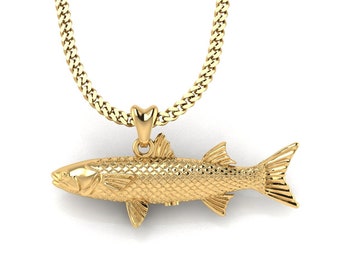 14k Gold Mullet Fish Necklace, Mullet Fish Charm, Mullet Fish Pendant with Chain. Jewelry for Fishermen. Thick  Gold Plated Silver Jewelry.