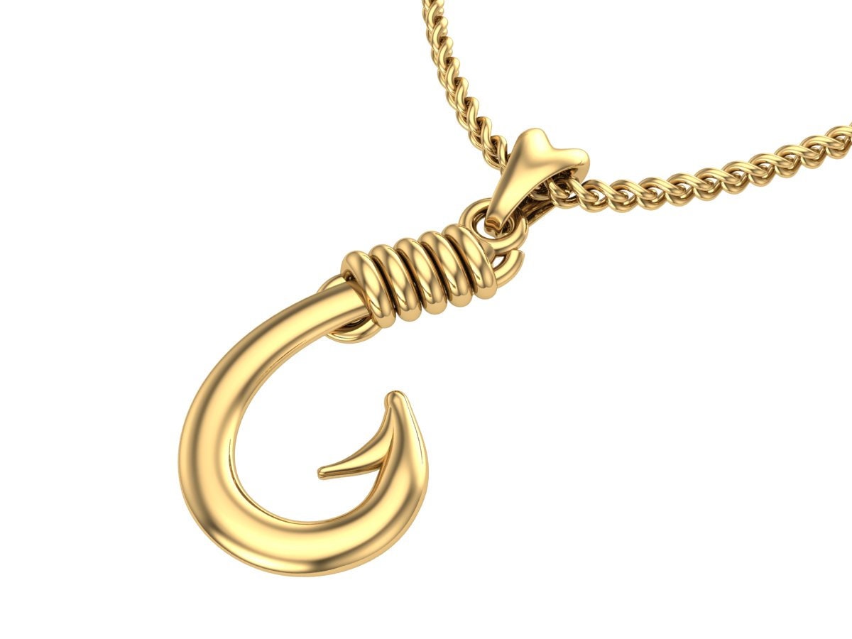 14k/18k Solid Gold Hook 3D Pendant Etsy
