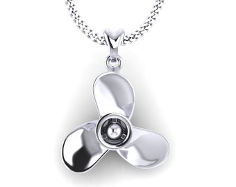 925 Sterling Silver Spinning Boat Propeller Necklace, Spinnable Boat Propeller Charm. Spinner Fidget Necklace. Luxury Nautical Jewelry.