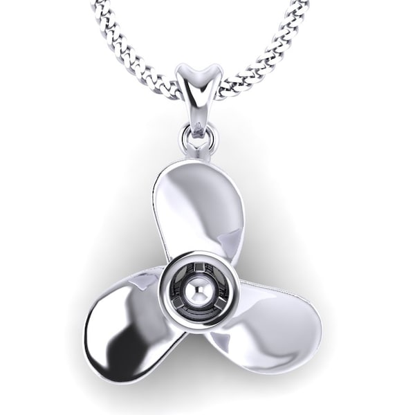 925 Sterling Silver Spinning Boat Propeller Necklace, Spinnable Boat Propeller Charm. Spinner Fidget Necklace. Luxury Nautical Jewelry.