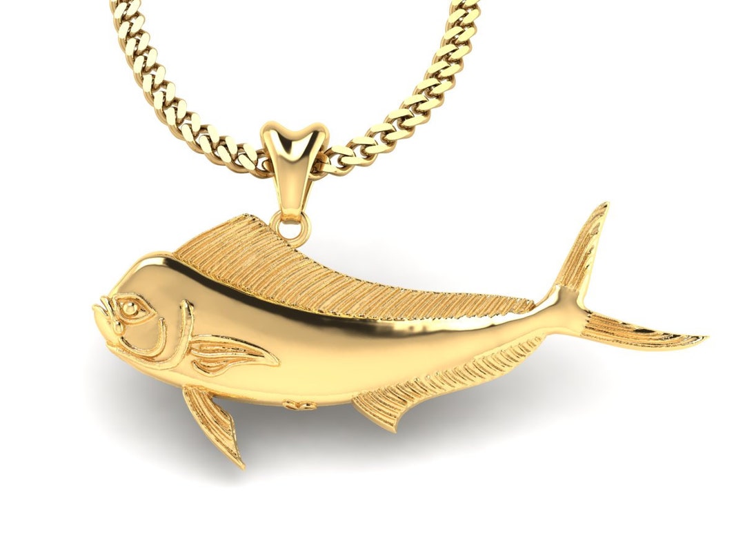 14k Gold Vermeil Mahi Mahi Dorado Fish Necklace, Mahi Mahi Charm, Mahi