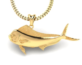 14k Gold Vermeil Mahi Mahi Dorado Fish Necklace, Mahi Mahi Charm, Mahi Mahi Pendant with Chain. Jewelry for Fishermen, Sportfish Jewelry