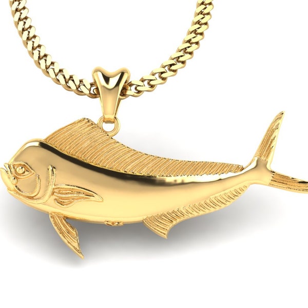 14k Gold Vermeil Mahi Mahi Dorado Fish Necklace, Mahi Mahi Charm, Mahi Mahi Pendant with Chain. Jewelry for Fishermen, Sportfish Jewelry