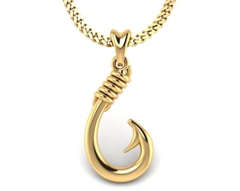 14k Gold Vermeil Circle Hook Necklace, Fishing Hook Charm, Fishing Hook Pendant with Chain. Jewelry for Fishermen, Nautical Jewelry