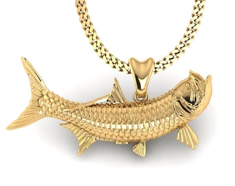 14k Gold Vermeil Tarpon Fish Necklace, Tarpon Charm, Tarpon Pendant with Chain. Jewelry for Fishermen, Outdoorsmen, Sportfish Jewelry