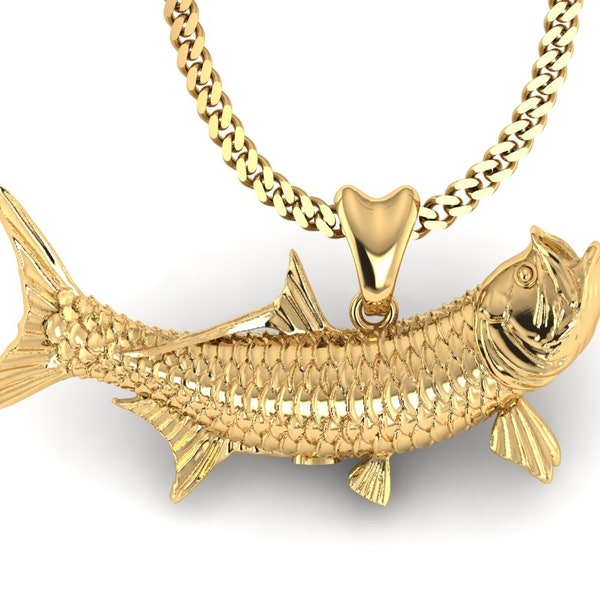 14k Gold Vermeil Tarpon Fish Necklace, Tarpon Charm, Tarpon Pendant with Chain. Jewelry for Fishermen, Outdoorsmen, Sportfish Jewelry