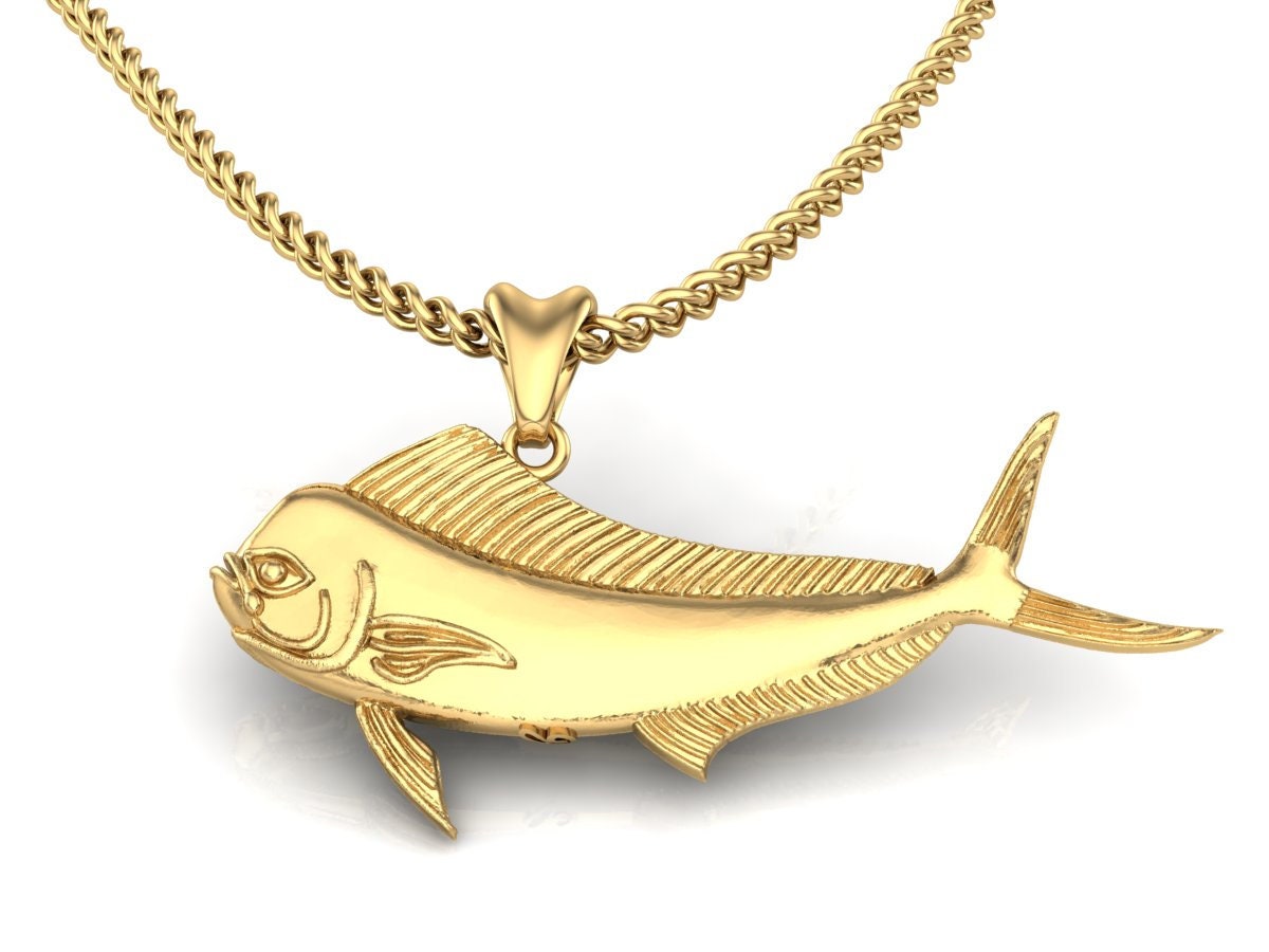 925 Sterling Silver/Yellow Gold Mahi Mahi Fish 3D Pendant Etsy