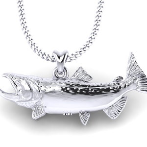 925 Sterling Silver Chinook Salmon King Salmon Fish Necklace, Salmon Fish Pendant with Chain. Jewelry for Fishermen, Sportsfish Jewelry