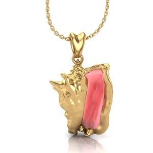 14k Gold Queen Conch Necklace, Conch Pendant with Chain. Beach Jewelry, Ocean Marine Life Jewelry. Thick Gold Plated Silver Jewelry.