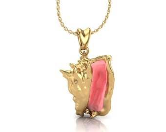 14k Gold Queen Conch Necklace, Conch Pendant with Chain. Beach Jewelry, Ocean Marine Life Jewelry. Thick Gold Plated Silver Jewelry.