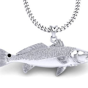 925 Sterling Silver Redfish Necklace, Redfish Charm, Red Drum Fish Pendant with Chain. Jewelry for Fishermen, Outdoorsmen, Sportfish Jewelry