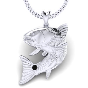 925 Sterling Silver Redfish v.2 Necklace, Redfish "In Action" Charm, Red Drum Fish Pendant with Chain. Fisherman Jewelry, Sportfish Jewelry