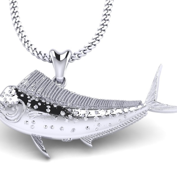 925 Sterling Silver Mahi Mahi Dorado v.2 Fish Necklace, Mahi Charm, Mahi Mahi Pendant with Chain. Jewelry for Fishermen, Sportfish Jewelry