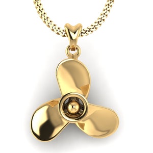 14k Gold Spinning Boat Propeller Necklace, Spinnable Boat Propeller Charm. Luxury Nautical Jewelry. Thick Gold Plated Silver Jewelry.
