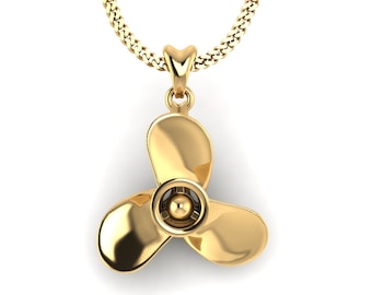 14k Gold Vermeil Spinning Boat Propeller Necklace, Spinnable Boat Propeller Charm. Spinner Fidget Necklace. Luxury Nautical Jewelry.