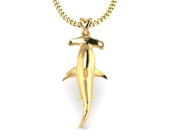 14k Gold Hammerhead Shark Necklace, Hammerhead Pendant. Jewelry for Fishermen, Sportfishing Jewelry. Thick  Gold Plated Silver Jewelry.